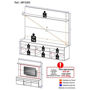 Rack com Painel TV 65" Madri Multimóveis  e Prateleira Rustic/Preto