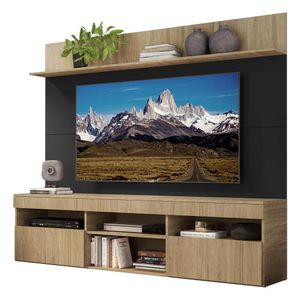 Rack com Painel TV 65" Madri Multimóveis  e Prateleira Rustic/Preto