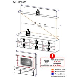 Rack com Painel TV 65" Madri Multimóveis com Suporte e Prateleira Branco/Preto