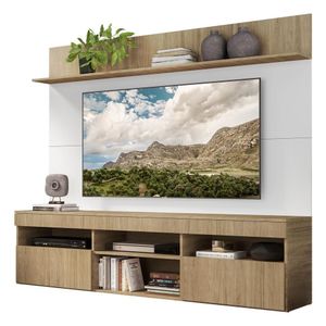 Rack com Painel TV 65" Madri Multimóveis e Prateleira Rustic/Branco