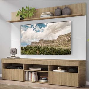 Rack com Painel TV 65" Madri Multimóveis e Prateleira Rustic/Branco