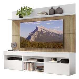 Rack com Painel TV 65" Madri Multimóveis Branco/Rustic com Suporte e Prateleira Branca