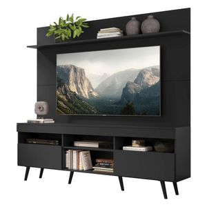 Rack com Painel TV 65" Madri Multimóveis Pés Retrô e Prateleira Preto