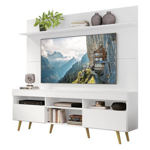 Rack com Painel e Suporte TV 65" Madri Multimóveis Pés Retrô e Prateleira Branco/Natural