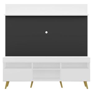 Rack com Painel e Suporte TV 65" Madri Multimóveis Branco/Preto com Prateleira e Pés Retrô Natural