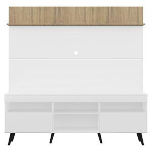 Rack com Painel e Suporte TV 65" Madri Multimóveis Branco/Rustic com Prateleira e Pés Retrô Preto