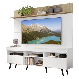 Rack com Painel e Suporte TV 65" Madri Multimóveis Branco/Rustic com Prateleira e Pés Retrô Preto