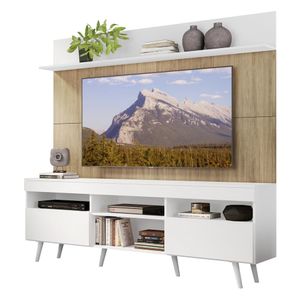 Rack com Painel e Suporte TV 65" Madri Multimóveis Branco/Rustic com Prateleira e Pés Retrô Branco