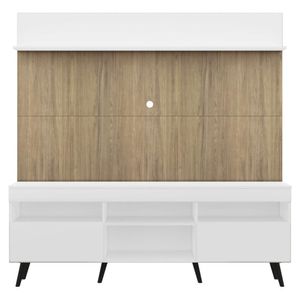 Rack com Painel e Suporte TV 65" Madri Multimóveis Branco/Rustic com Prateleira e Pés Retrô Preto
