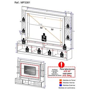 Rack Estante com Suporte TV 65" e Espelho Oslo Multimóveis Madeirado/Lacca Fumê
