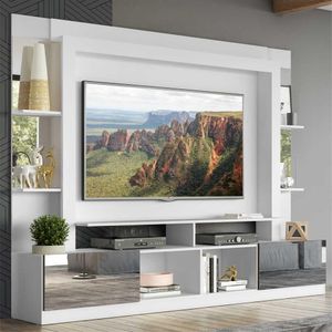 Rack Estante com Suporte TV 65" e Espelho Oslo Multimóveis Branco/Tenerife