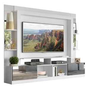 Rack Estante com Suporte TV 65" e Espelho Oslo Multimóveis Branco/Preto