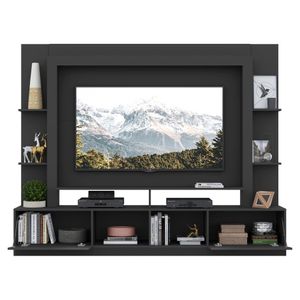 Rack c/ Painel e Suporte TV 65" Portas c/ Espelho Oslo Multimóveis Preto