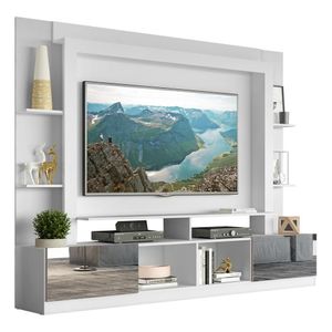 Rack c/ Painel e Suporte TV 65" Portas c/ Espelho Oslo Multimóveis Branco/Lacca Fumê