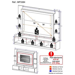 Rack Estante c/ Suporte TV 65" e Leds Berlim Multimóveis Madeirado/Branco