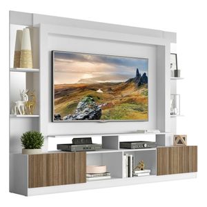 Rack c/ Painel e Suporte TV 65" Prateleiras c/ Espelho Oslo Multimóveis Branco/Madeirado