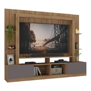 Rack Estante com Painel e Suporte TV 65" e 2 portas Oslo Multimóveis Madeirado/Lacca Fumê