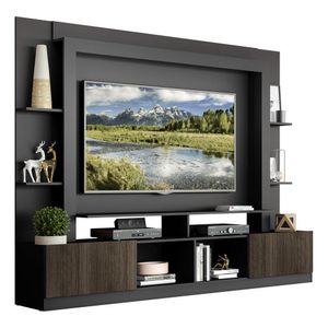 Rack Estante com Painel e Suporte TV 65" e 2 portas Oslo Multimóveis Preto/Tenerife