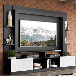 Rack Estante com Painel e Suporte TV 65" e 2 portas Oslo Multimóveis Preto/Branco