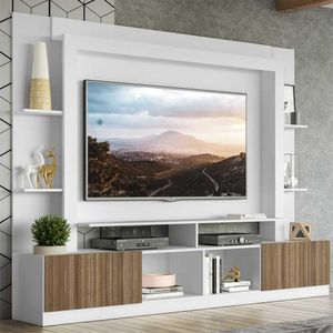 Rack Estante com Painel e Suporte TV 65" e 2 portas Oslo Multimóveis Branco/Madeirado