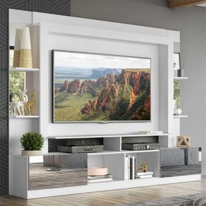 Rack Estante com Painel TV 65" e Espelho Oslo Multimóveis Branco/Lacca Fumê