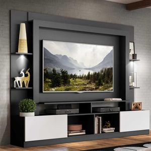 Rack Estante TV 65" com Leds Berlim Multimóveis Preto/Branco