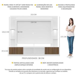 Rack Estante TV 65" com Leds Berlim Multimóveis Branco/Madeirado