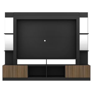 Rack c/ Painel TV 65" Prateleiras c/ Espelho Oslo Multimóveis Preto/Madeirado