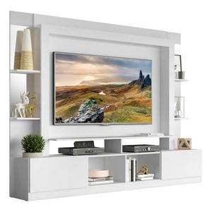 Rack c/ Painel TV 65" Prateleiras c/ Espelho Oslo Multimóveis Branco