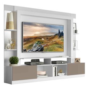 Rack c/ Painel TV 65" Prateleiras c/ Espelho Oslo Multimóveis Branco/Lacca Fumê