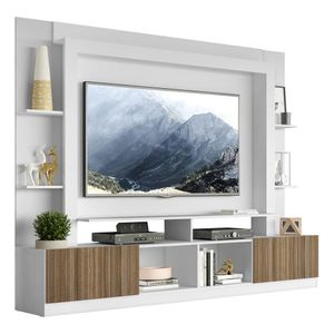 Rack Estante com Painel TV 65" e 2 portas Oslo Multimóveis Branco/Madeirado