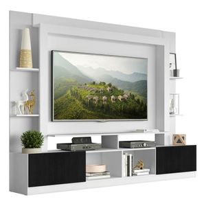 Rack Estante com Painel TV 65" e 2 portas Oslo Multimóveis Branco/Preto