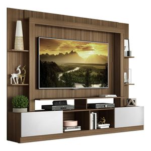 Rack Estante com Painel TV 65" e 2 portas Oslo Multimóveis Madeirado/Branco