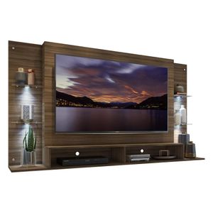 Painel TV 60" com 4 Leds e Prateleiras de Vidro Vegas Multimóveis Madeirado