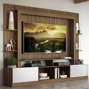 Rack Estante com Painel TV 65" e 2 portas Oslo Multimóveis Madeirado/Branco