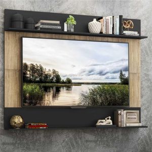 Painel TV 65" com Prateleiras Amsterdã Classic Multimóveis Rustic/Preto