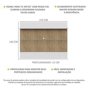 Painel TV 65" com Prateleiras Amsterdã Classic Multimóveis Rustic/Branco