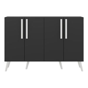 Aparador Buffet 4 Portas com Pés Retrô Viena Multimóveis Preto/Branco