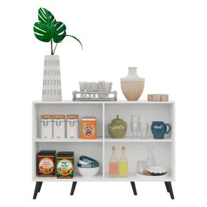 Aparador Buffet 4 Portas com Pés Retrô Viena Multimóveis Branco/Preto