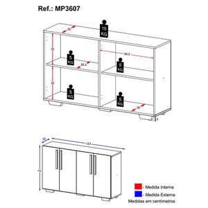 Aparador Buffet 4 Portas com Pés Quadrados Viena Multimóveis Rustic/Branco