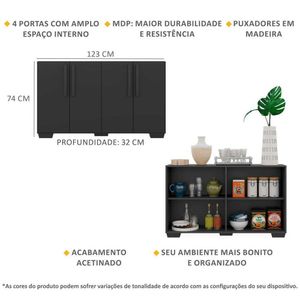 Aparador Buffet 4 Portas com Pés Quadrados Viena Multimóveis Preto