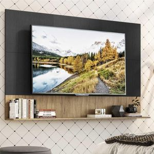 Painel TV 65" com Prateleira Amsterdã Up Multimóveis Preto/Rustic