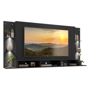 Painel TV 65" com 4 Leds e Prateleiras de Vidro Vegas Premium Multimóveis Preto