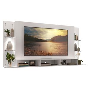 Painel TV 65" com 2 Leds e Prateleiras de Vidro Vegas Premium Multimóveis Branco