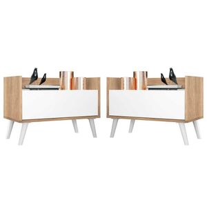 Kit c/ 2 Mesas de Cabeceira 80 cm c/ Pés Retrô Multimóveis Rustic/Branco