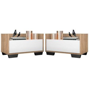 Kit c/ 2 Mesas de Cabeceira 80 cm c/ Pés Quadrados Multimóveis Rustic/Branco/Preto