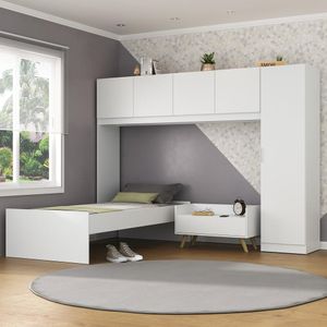 Cama de Solteiro com Colchão/Guarda Roupa/Mesa de Cabeceira Retrô Dublin Multimóveis MP4037 Bca/Nat