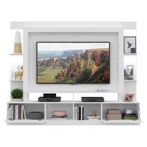 Rack c/ Painel e Suporte TV 65" Prateleiras c/ Espelho Oslo Multimóveis Branco