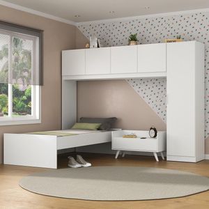 Cama de Solteiro com Colchão/Guarda Roupa/Mesa de Cabeceira Retrô Dublin Multimóveis MP4037 Branca