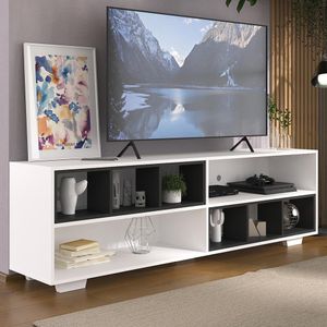 Rack para TV 75" com Nichos e Pés Jazz Multimóveis MP1023 Branco/Preto/Branco